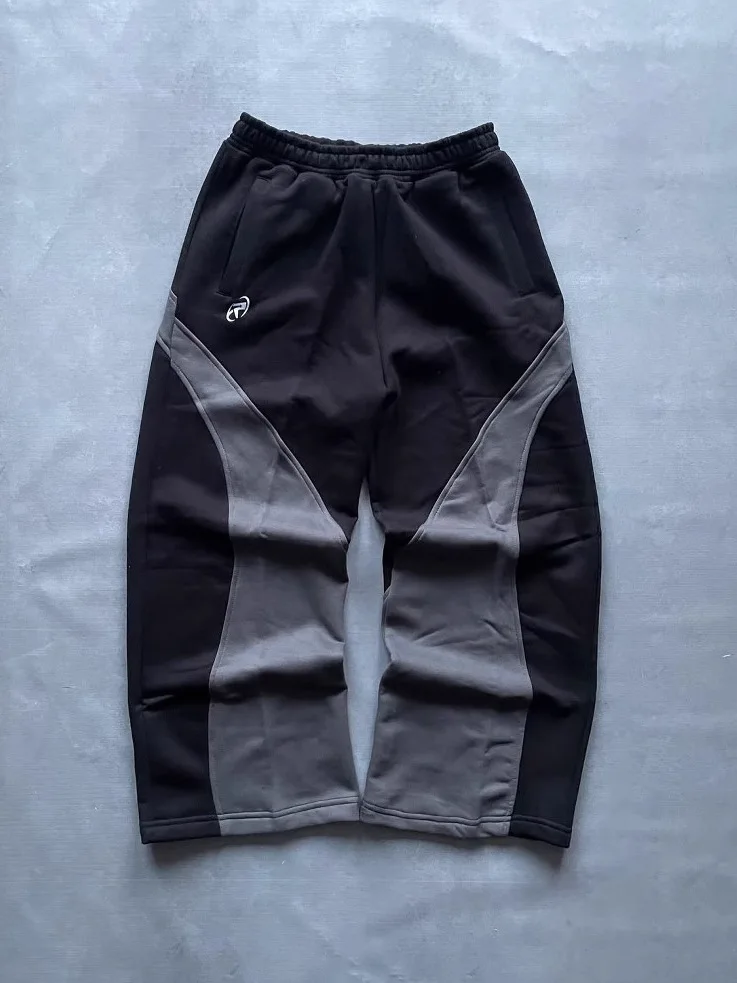 

American Spor Streetwear Retro Color Blo Loose Casual Wide Leg Pants High Waist Straight Cut Long Trousers for Men