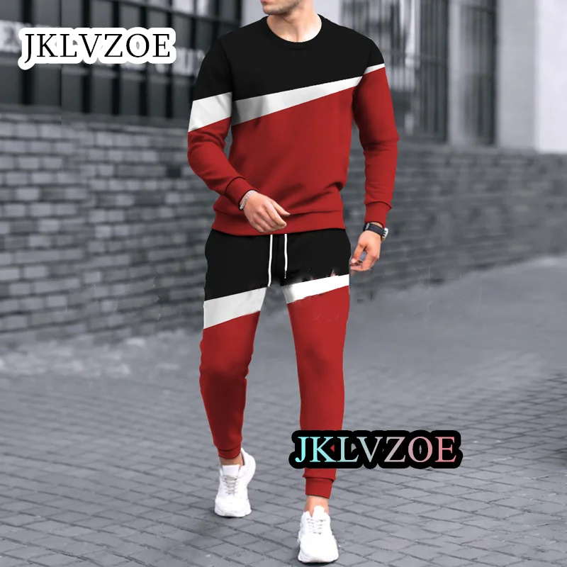 Men Sport Tracksuit 2-piece Outfit Casual Streetwear For Male Jogging Sportwear Stripe 3D Print Suit Oversize Sets Gym Clothes