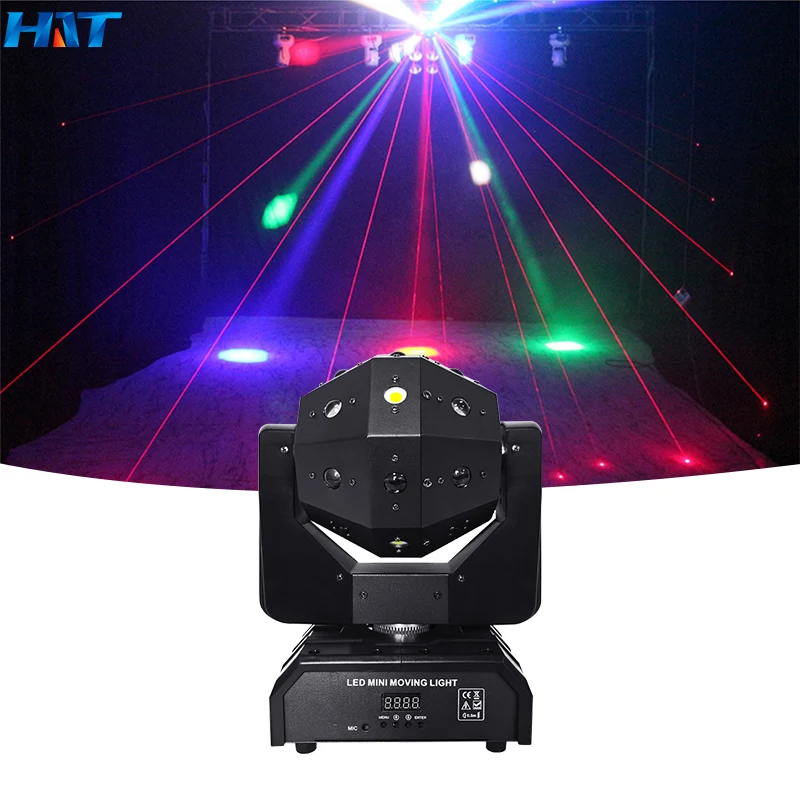 HT-Estágio profissional luzes LED com cabeça móvel RGB luz laser, controle de som, laser DMX para festa e casamento, 16*3W, 16PCs