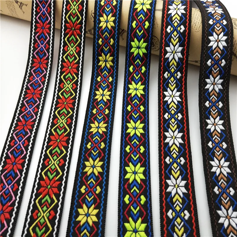 

5 Yards 25mm 1 Inch Sunflower Embroidery Jacquard Ribbon Trim Retro Fashion Design Belt For Clothing Bags Straps Accessory