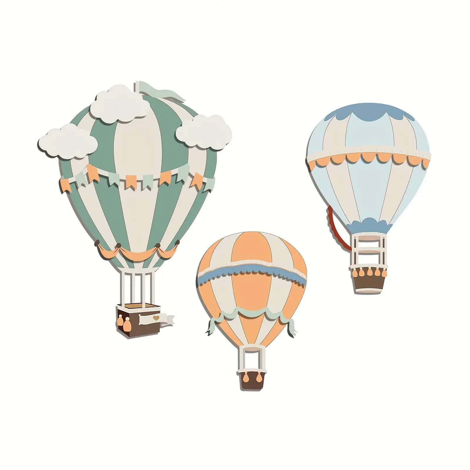 3D Cute Colorful Hot Air Balloon Wooden Wall Decoration Set, Adding a Dreamy and Warm Feeling to the Room Space, Home Decor Wall Stickers, Can Be Used as a Holiday Gift! view 5