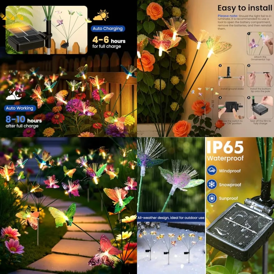 Solar Garden Lights, Swaying Butterfly Lights Outdoor Decorative, Warm White LED Solar Lights for Outside Yard, Lawn, Patio, Pa