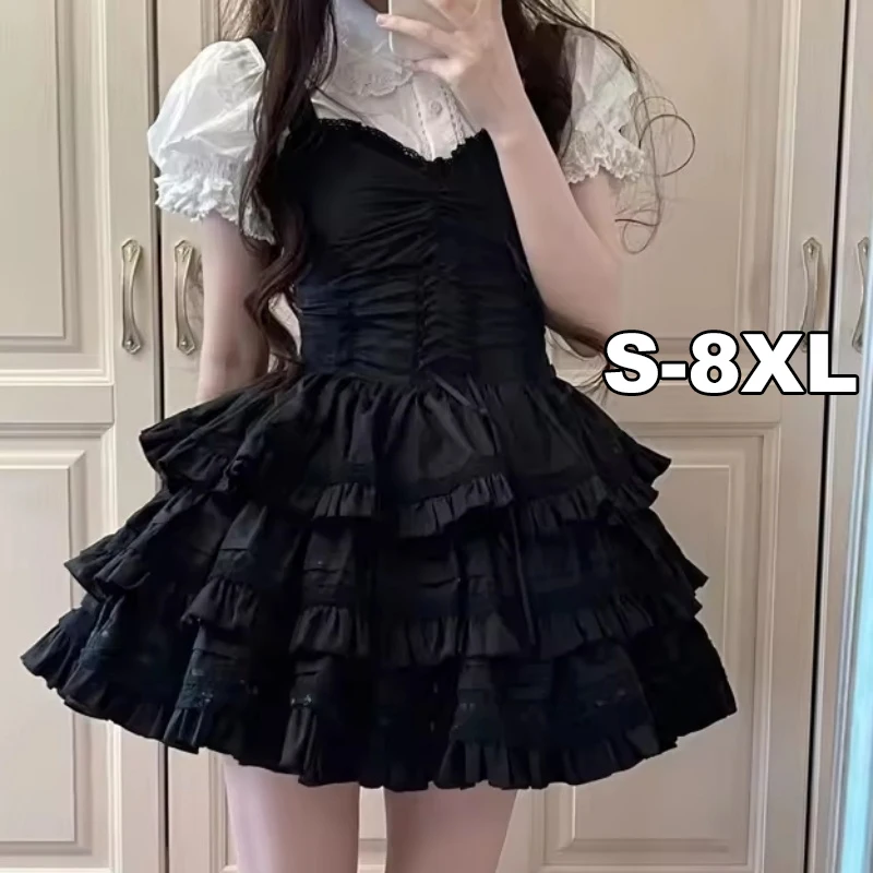 

Gothic Lolita Girls Fluffy Dress Sissy Cute Sweet Bubble Sleeve Shirt Lace Jsk Suspender Dress Cross-dress Cosplay Set Skirt