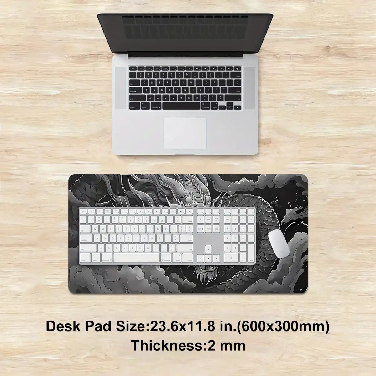 1pc Black White Chinese Dragon Design Gaming Mouse Pad Multi-Size Non-Slip Stitched Edge Computer Keyboard Desk Mat For Office