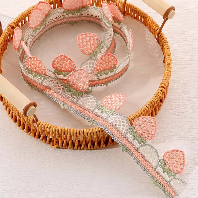 15Yards Strawberry Lace Embroidery Trim Wedding Ribbon DIY Apparel Home Decoration Handmade Sewing Crafts Accessories
