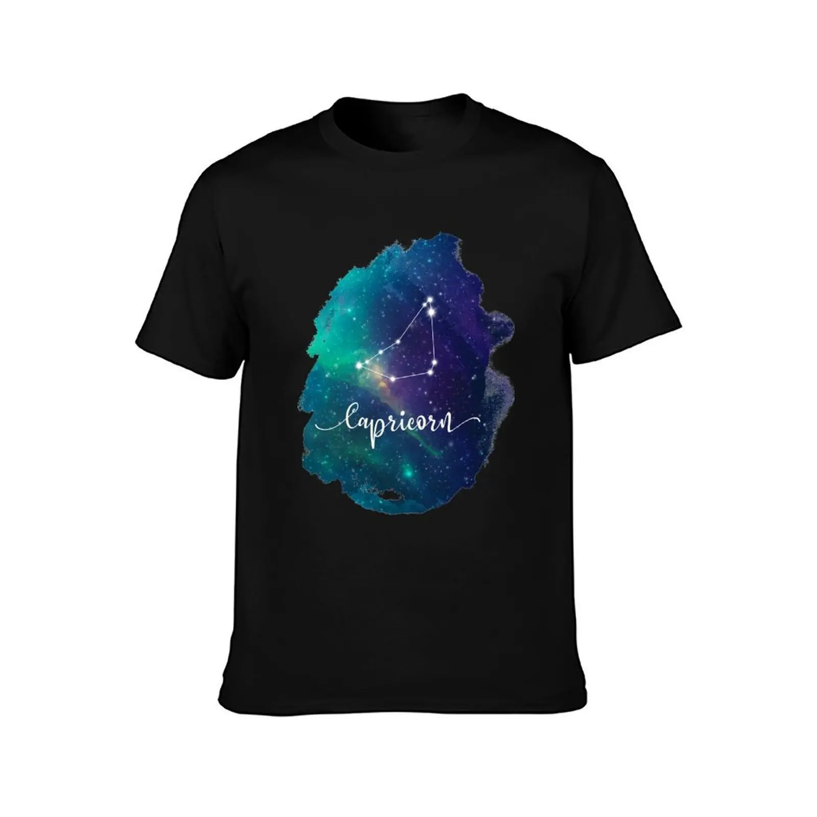 Zodiac Capricorn Constellation Galaxy, Capricorn Zodiac Horoscope T-Shirt Basic Solid Color Short Sleeve Cotton Top T-Shirt