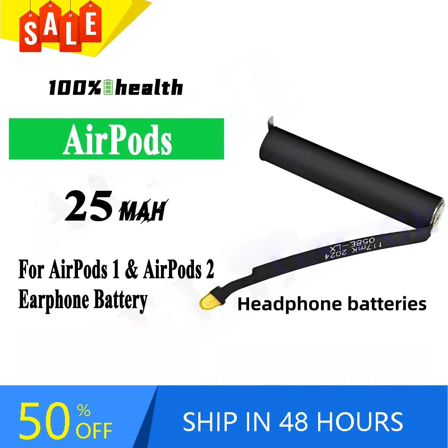 

For Apple Airpods1 Airpods2 Headphone Battery 25mAh Rechargeable Lithium Battery