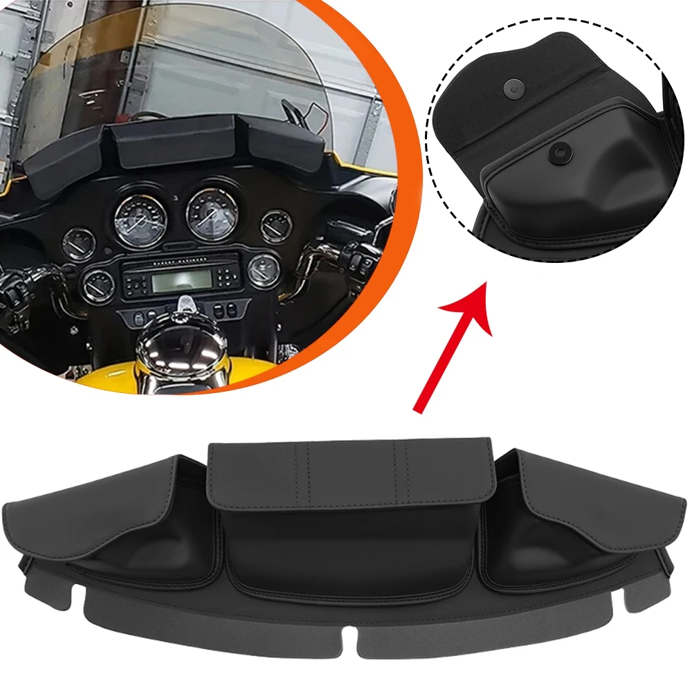 

Motorcycle 3 Pocket Windshield Batwing Fairing Pouch Bag Black For Harley Touring Electra Street Glide Ultra Limited 2014-Up