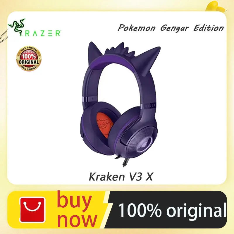 

Razer Pokemon Gengar Edition RGB Kraken V3 X Headphones Gaming headset ear buds Hearing aidsearphones HyperClear Cardioid Mic