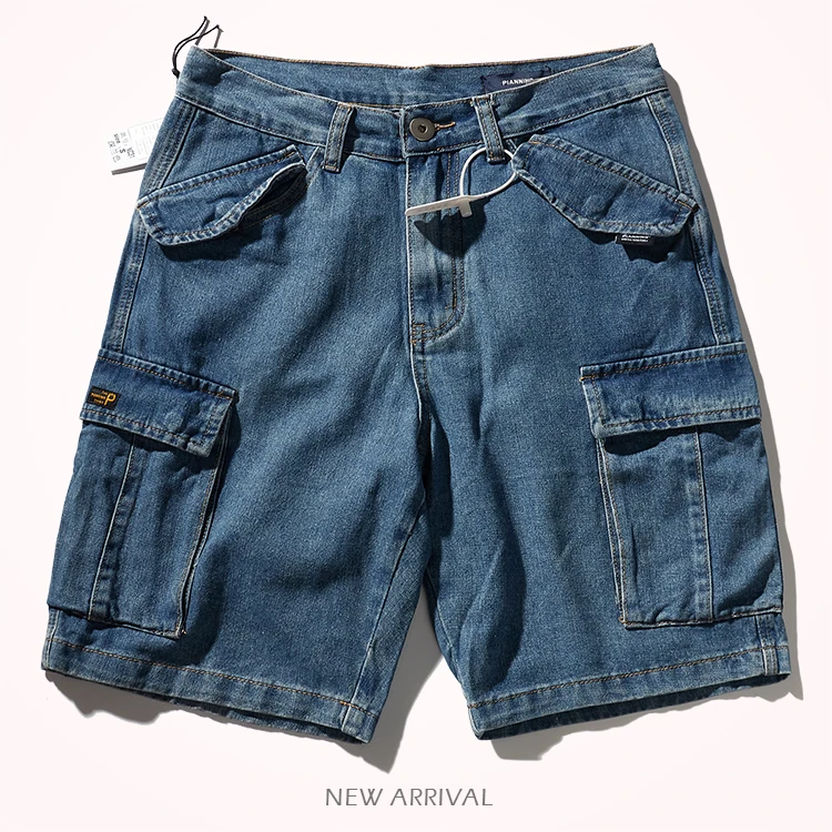 

Summer New Japanese Retro Tooling Jeans Shorts Men's Fashion Washed Old Loose Casual Straight Multi-pocket Denim 5-point Pants