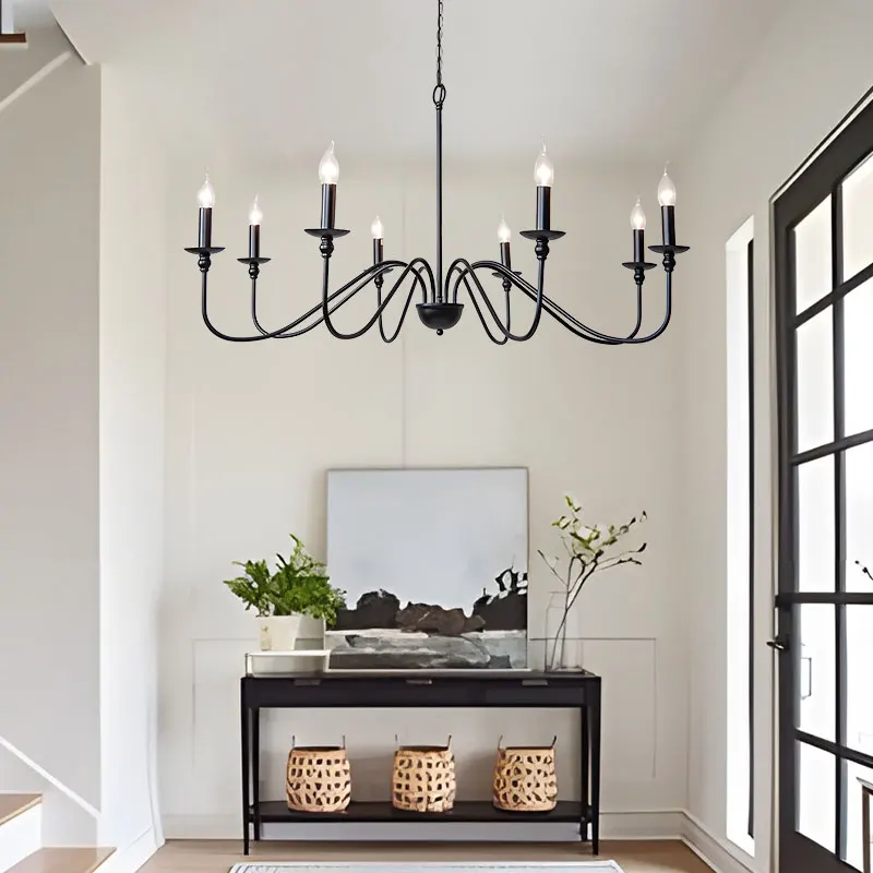 Vintage Black Gold E14 Chandelier Lamps Pendant Lights for Kitchen Dinning Room Suspended Hanging Lighting Fixtures for Corridor