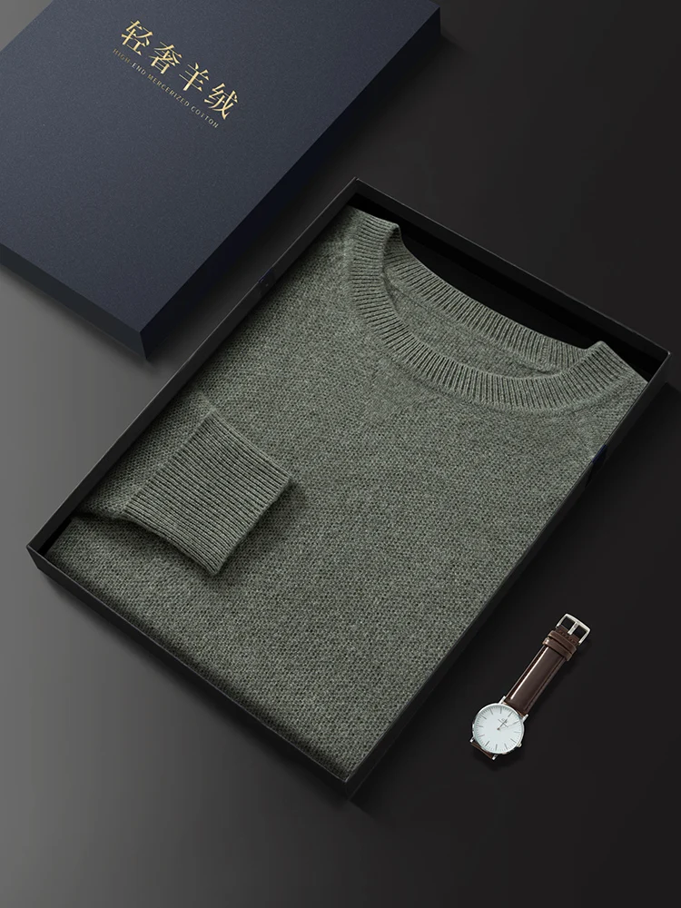 New Men 100% Cashmere Sweater Autumn Winter Basic O-neck Long Sleeve Pullover Cashmere Knitwear Smart Casual Thick Clothing Tops