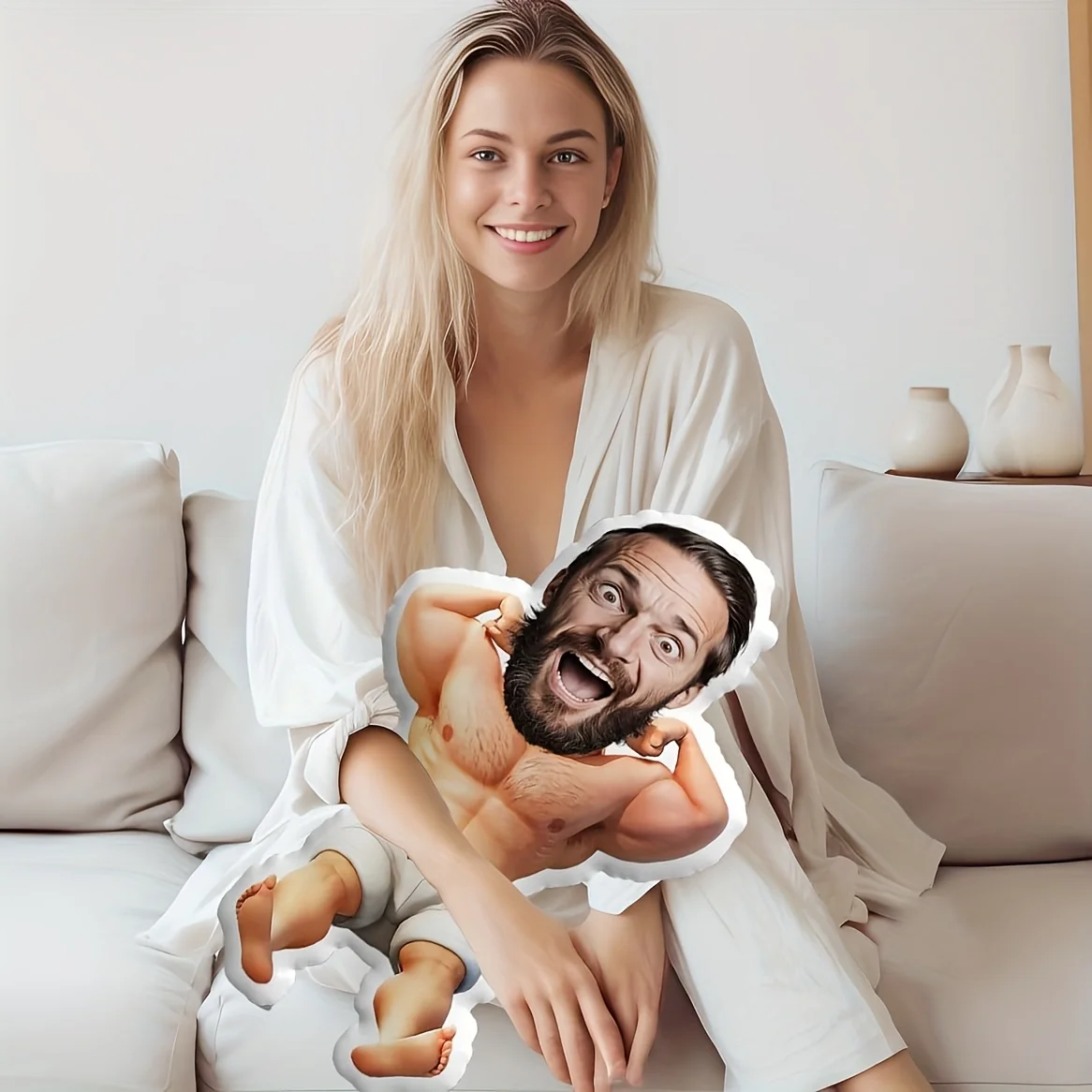 Custom Face Pillow with Double-Sided Design Featuring Male Abdominal Muscle for a Funny Gift to Friends