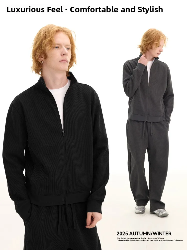 

Hoodie Set with Zipper Loose Straight Leg Pants for Men And Women Cotton Polyester Blend Fabric for Autumn Winter