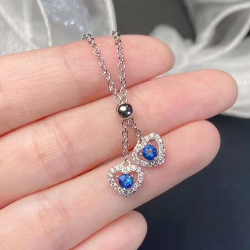 

Total 0.2ct 3mm Natural Sapphire Pendant Fashion 925 Silver Heart Pendant 3 Layer Gold Plating Sapphire Jewelry No Fading