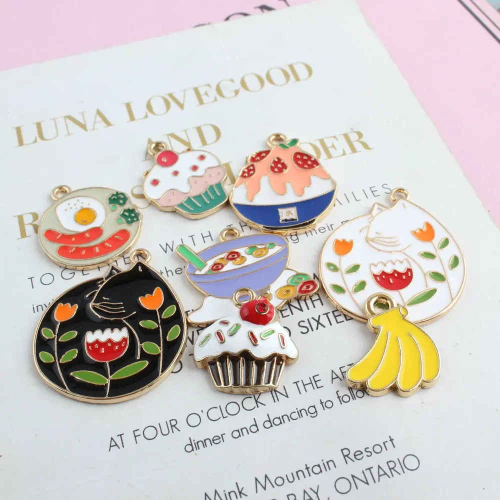 10pcs Banana Cake Western Food Enamel Pendant Charms Fit Brands Necklace Bracelet Animal Jewelry for Women