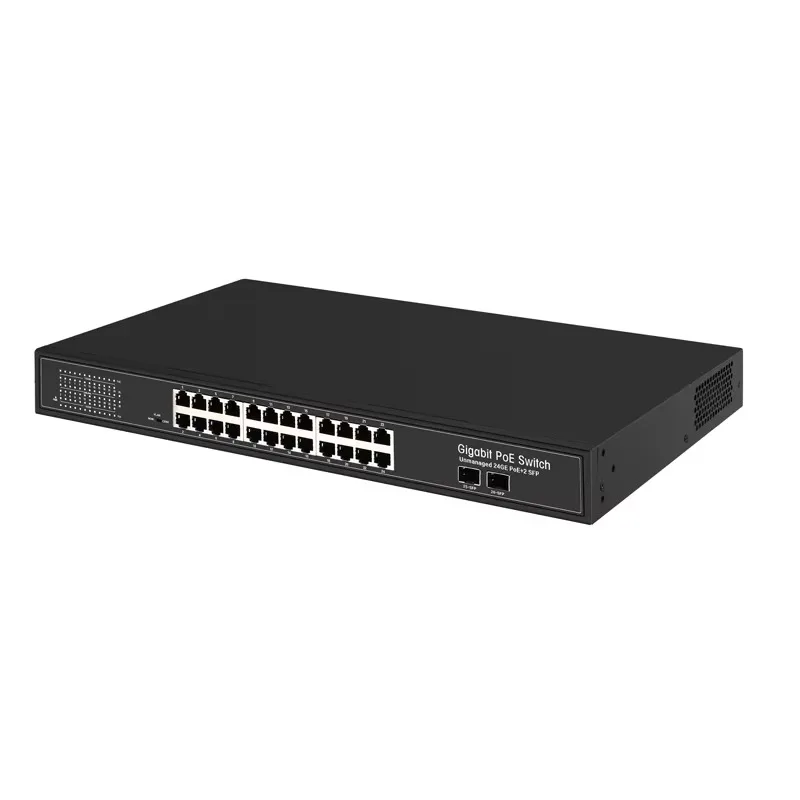 24 Port Gigabit PoE+ Switch with 2*1000M SFP Uplink 400W IEEE802.3af/at 1U Rackmount Ethernet Network Switch for CCTV IP Camera