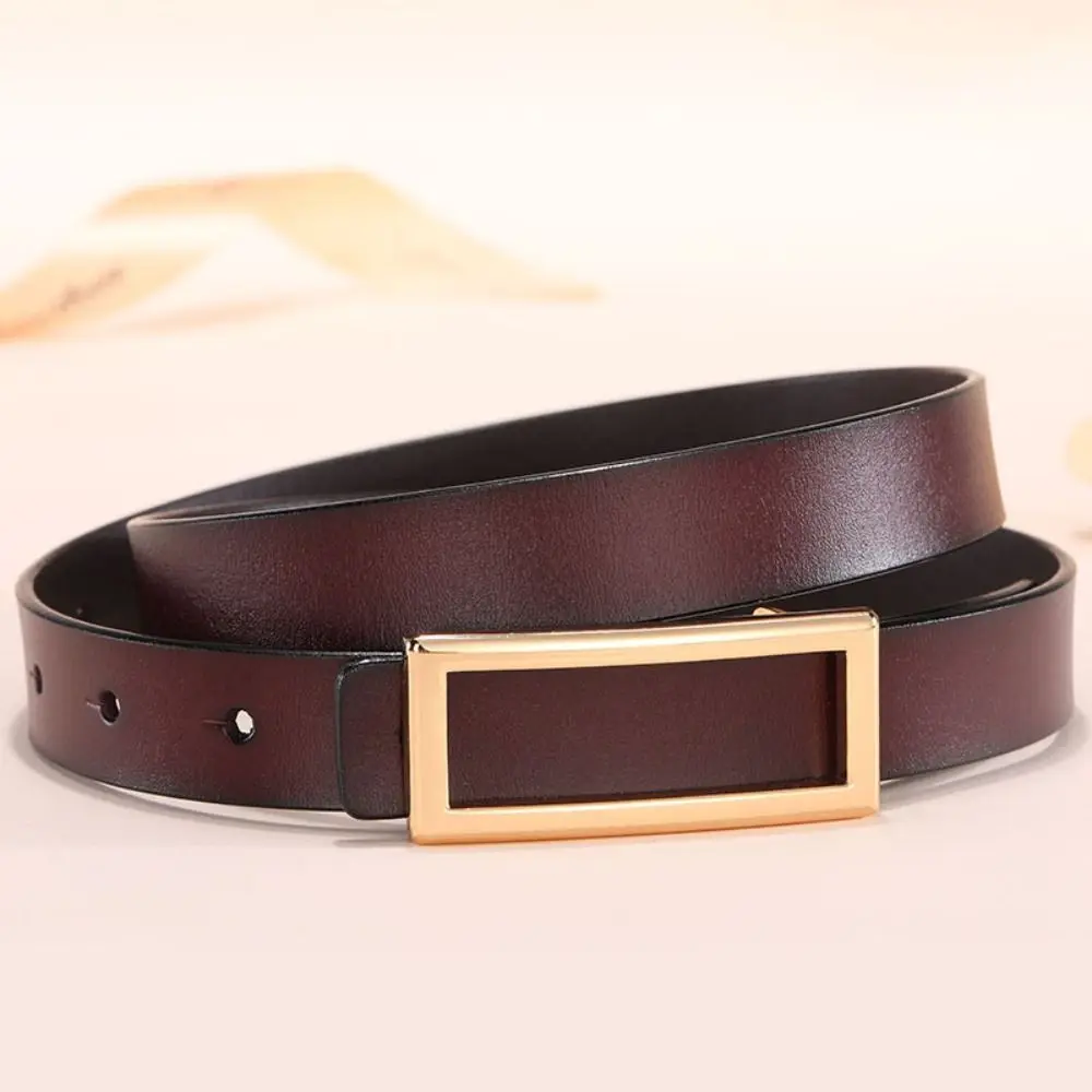 Strapsa Fashion Sabuk Kulit Asli Gesper Persegi Panjang Sabuk Tipis Dapat Disesuaikan Dekoratif Elegan Sabuk Sempit Wanita