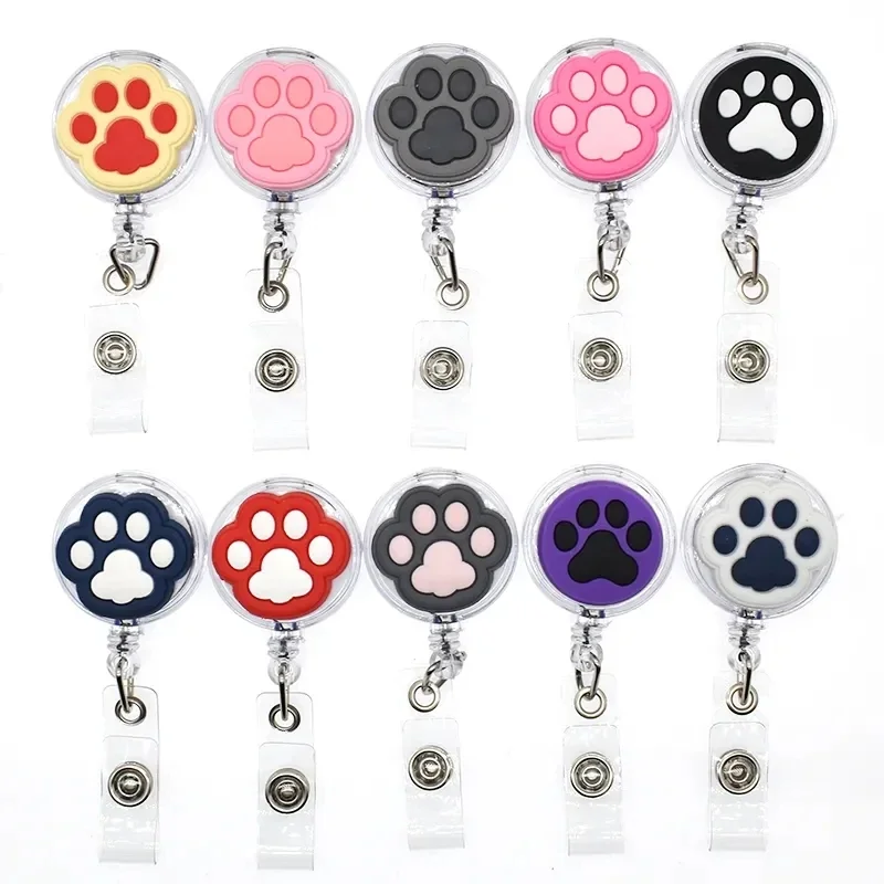 Cat Claw Retractable Badge Holder for Nurses Porta Credencial Name Tag Cartoon Id Card Holder Lanyards Badge Reel Clip Accessory