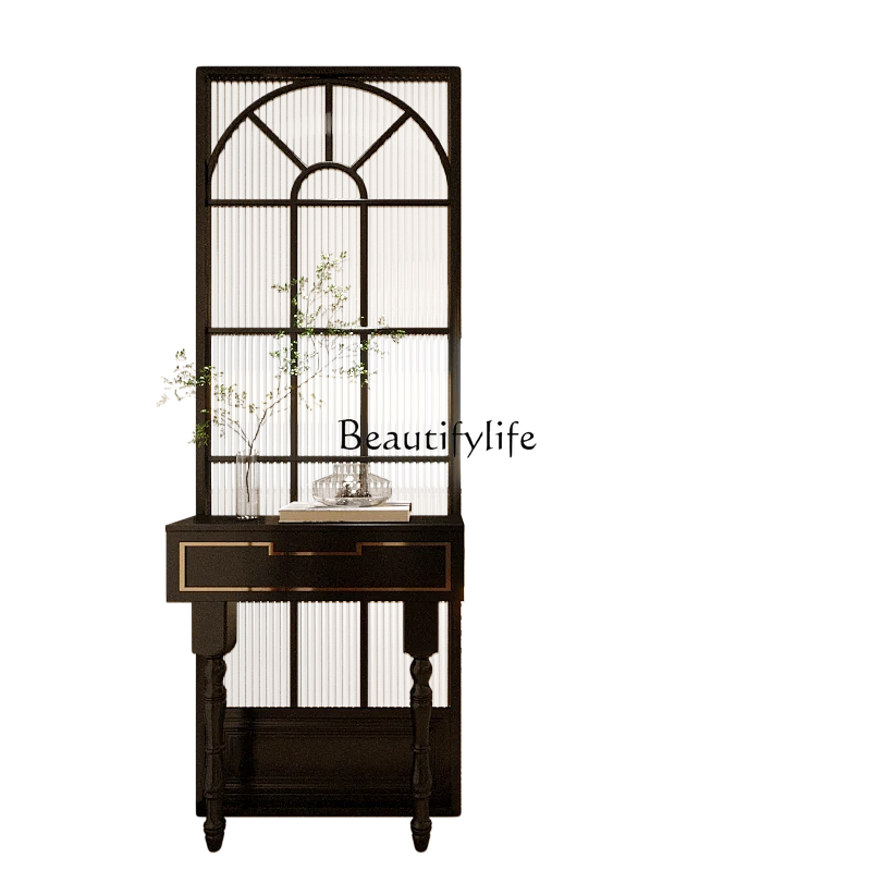 

French light luxury solid wood entry front door partition entrance Changhong glass screen