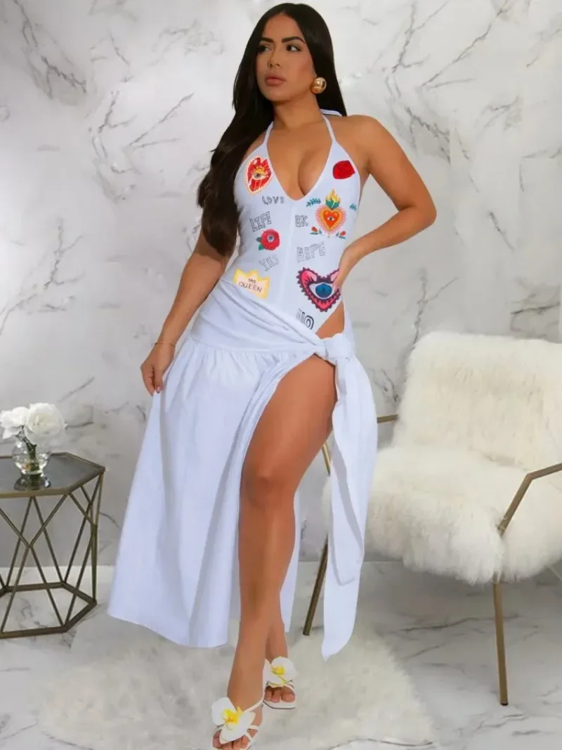 Maillot de bain une pièce imprimé rétro, Bikini, à la mode, Cover-Up avec jupe serrée, Bandage pour femmes, plage d'été, luxe élégant