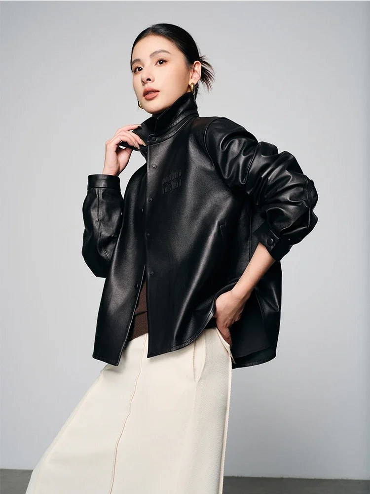 

Casual Short Genuine Leather Shirt Jackets for Women Spring Autumn 2026 New High-end Simple Solid Soft Real Sheepskin Coat