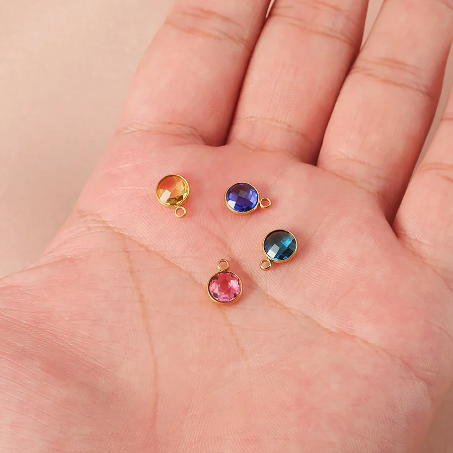

24Pcs/Lot 7mm 9mm Mirror Polish Birthstone Charms Stainless Steel Charms For DIY Making Necklace Bracelets Fashion Jewelry