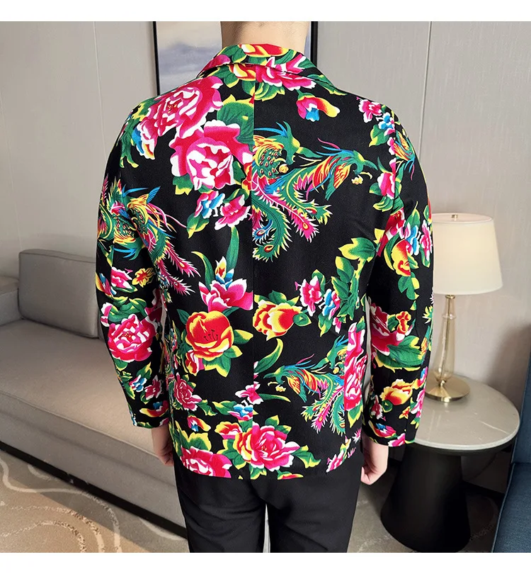 Dyeing Printing Large Flower Ethnic Suit Set Male Singer Stage Performance Costume Festival Activity Dance Performance Apparel