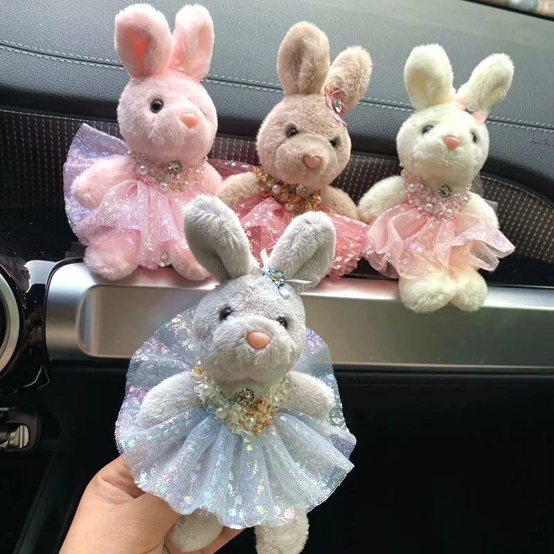 Cartoon Dress Bow Pearls Rhinestone Rabbit Keychain Plush Wedding Doll Wedding Bouquet Toy Bag Pendant Keychain Jewelry Toys