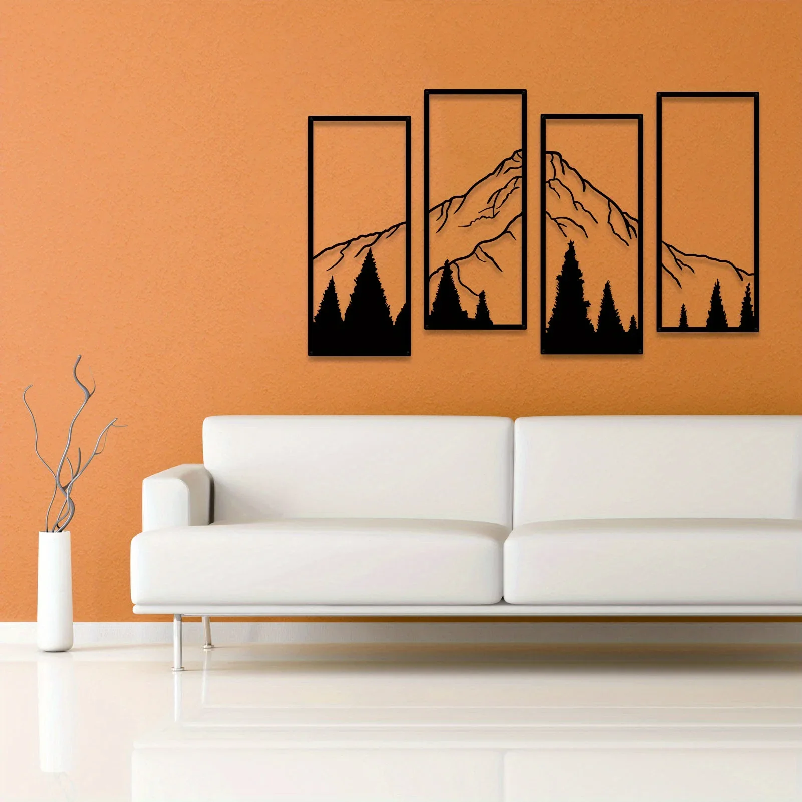 4pcs Minimalist Metal Mountain Wall Decor - Square Sculpture for Office, Home, Living Room, Bedroom - Unique Wall Art