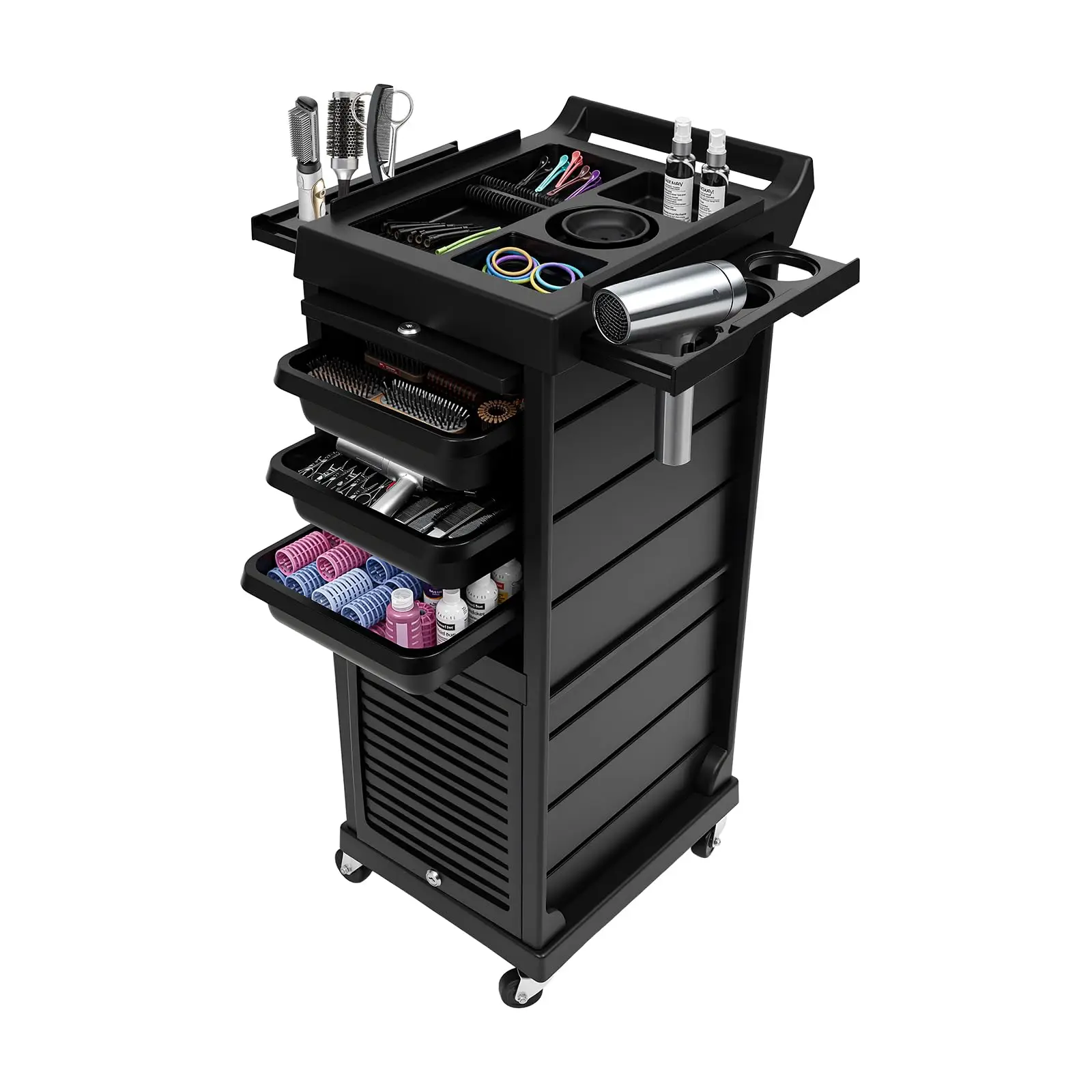 Salon Rolling Trolley Cart, Hair Stylist Station with 6 Drawers, Lockable Barber Cart Organizer Tool, Free Standing