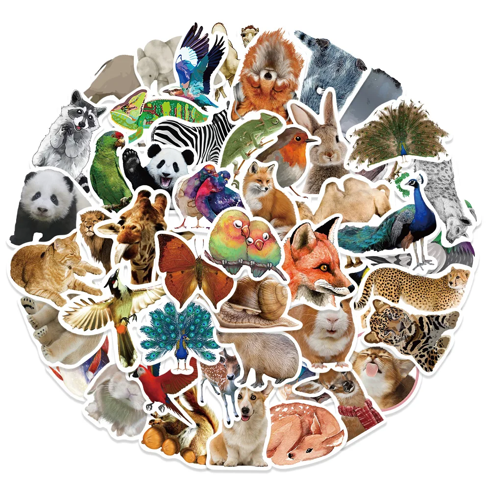 50Pcs Cartoon Zoo Wild Animals Stickers Kawaii Dog Pig Bird DIY Skateboard Laptop Phone Fridge Decals Sticker Kids Toys