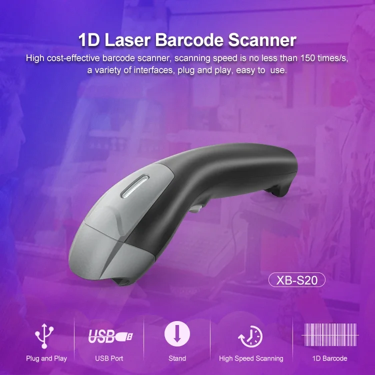 XB-S20 Syble Automatic High Sensitive 1D Price Checker Handheld POS Laser Barcode Scanner