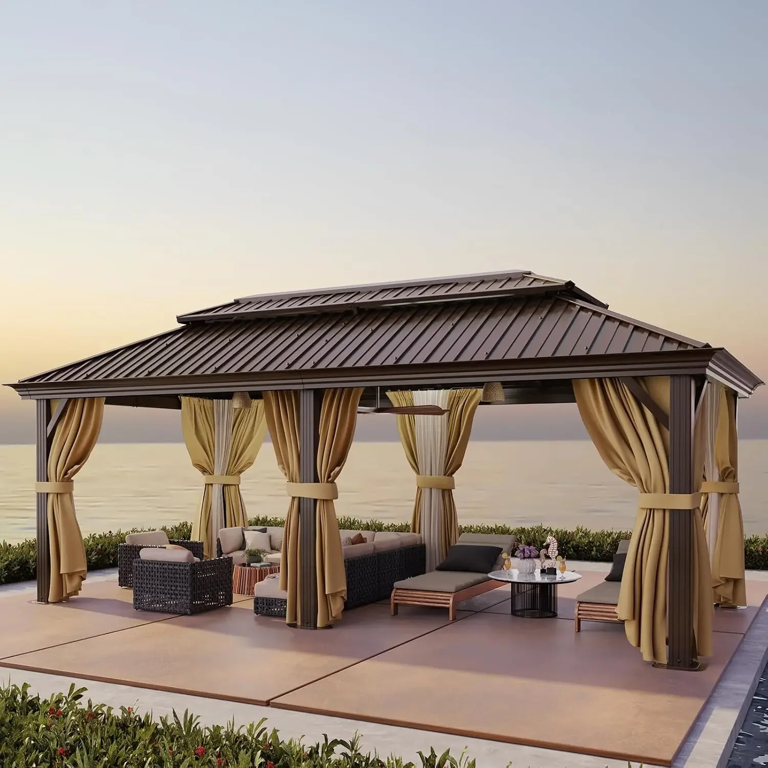12x20 Hardtop Gazebo on Clearance with Metal Roof & Drainage System, Heavy Duty Galvanized Steel Gazebo with Aluminum, Custom