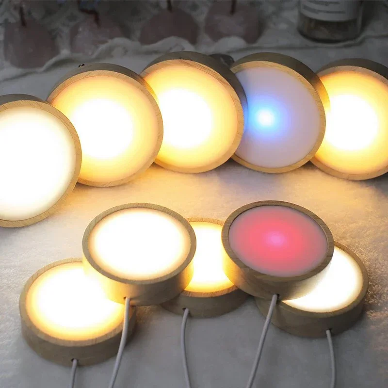 6/8/10CM LED Night Light with Wood Base DIY Resin Wine Bottle Decor Table Lamp Glass 3D Decorative Ball Acrylic Decoration