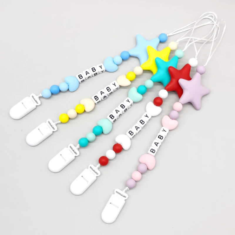 Baby Customized DIY Personalized Name Pacifier Clips Chains Silicone Beads Newborn Dummy Nipple Holder Chain Teething Toys Gift