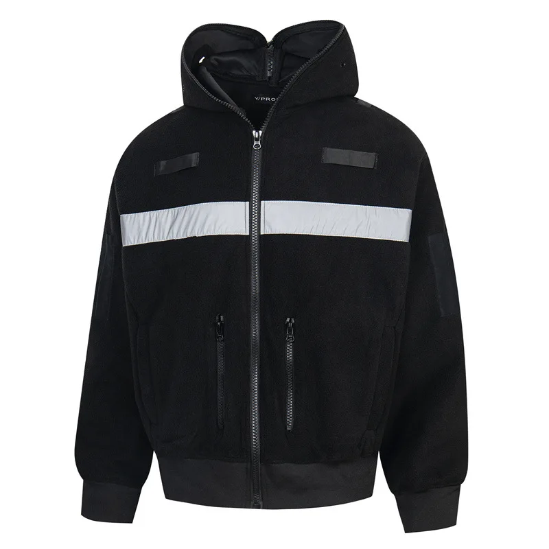 

Project G/R Grailz 2026 Niche Ninja Masked Patchwork Fleece Hooded Cardigan Sweatshirt 3M Reflective Strip Hoodie Jacket