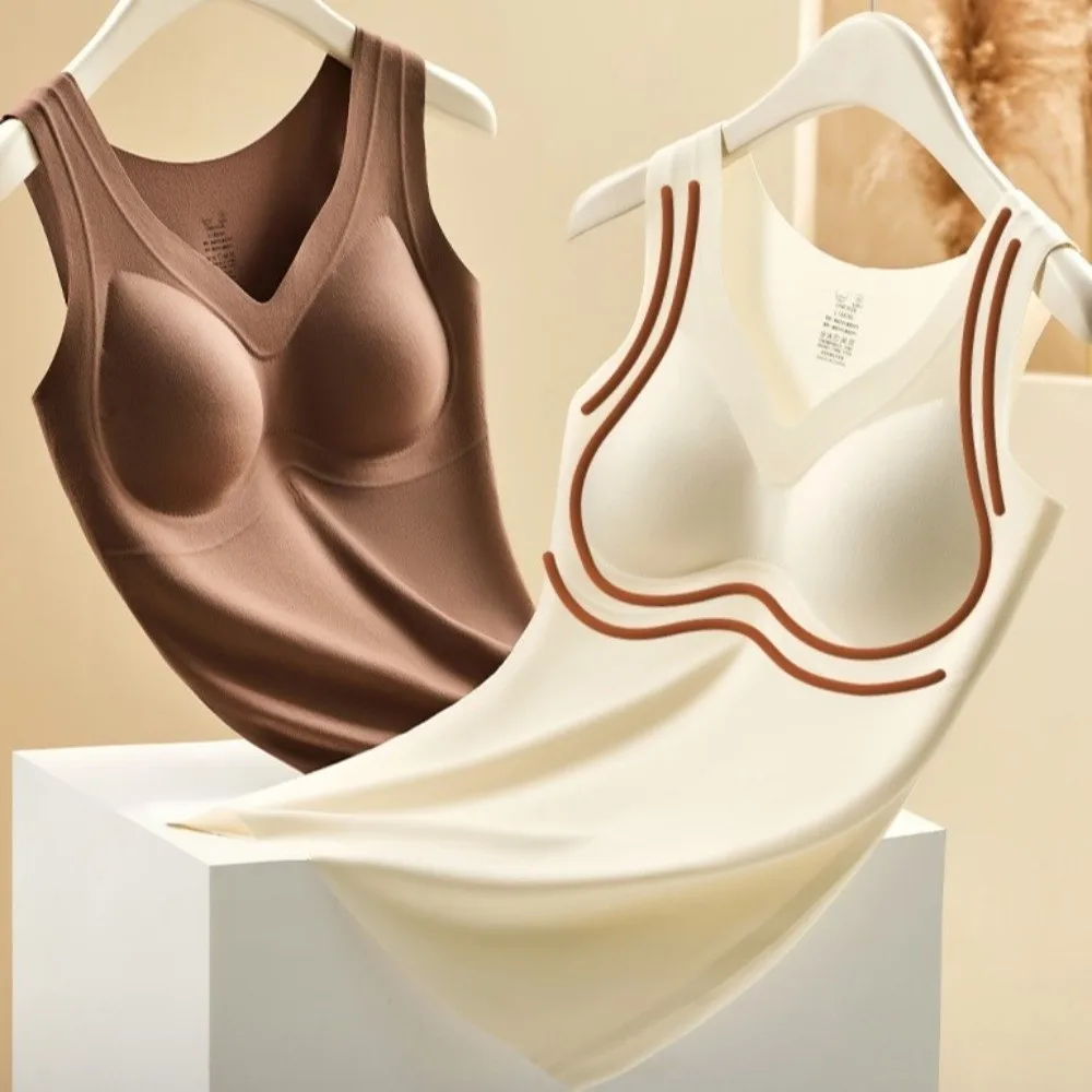 Breathable Seamless Thermal Vest with Chest Pad Sleeveless Heating Vest Top Underwear Keep Warm Bottoming Camisole Autumn Winter