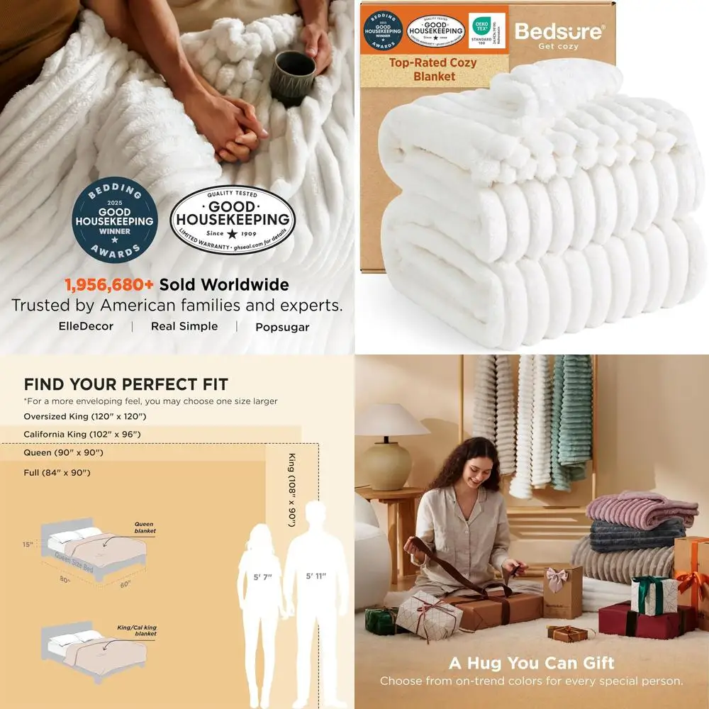 

Уютное флисовое одеяло King Size - Мягкий большой плед для женщин, милое постельное белье, цвет Off White, 108x90