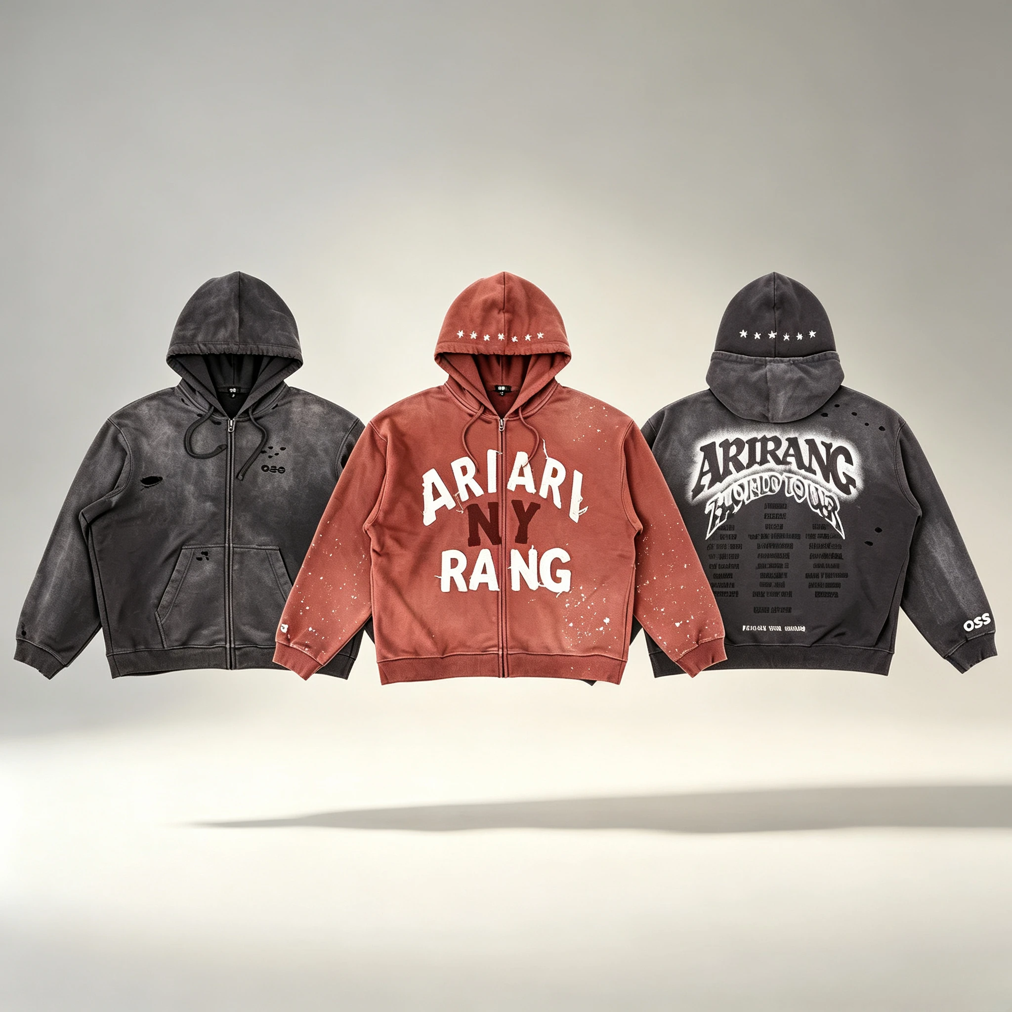 ARIRANG WORLD TOUR Tour Merch Zip Up Hoodie Vintage Washed Oversized Streetwear Unisex Hooded Jacket