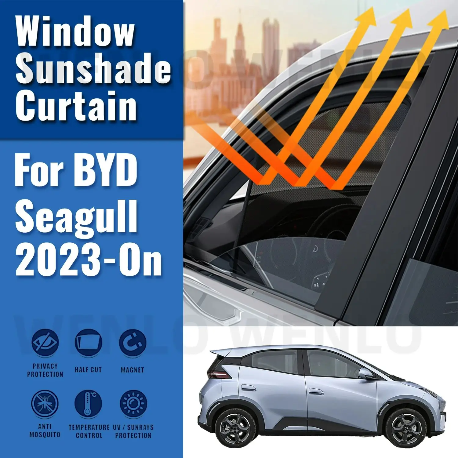 For BYD Seagull 2023 2024 Car Sunshade Shield Magnetic Front Windshield Frame Blind Curtain Rear Side Window Sun Shade Visor