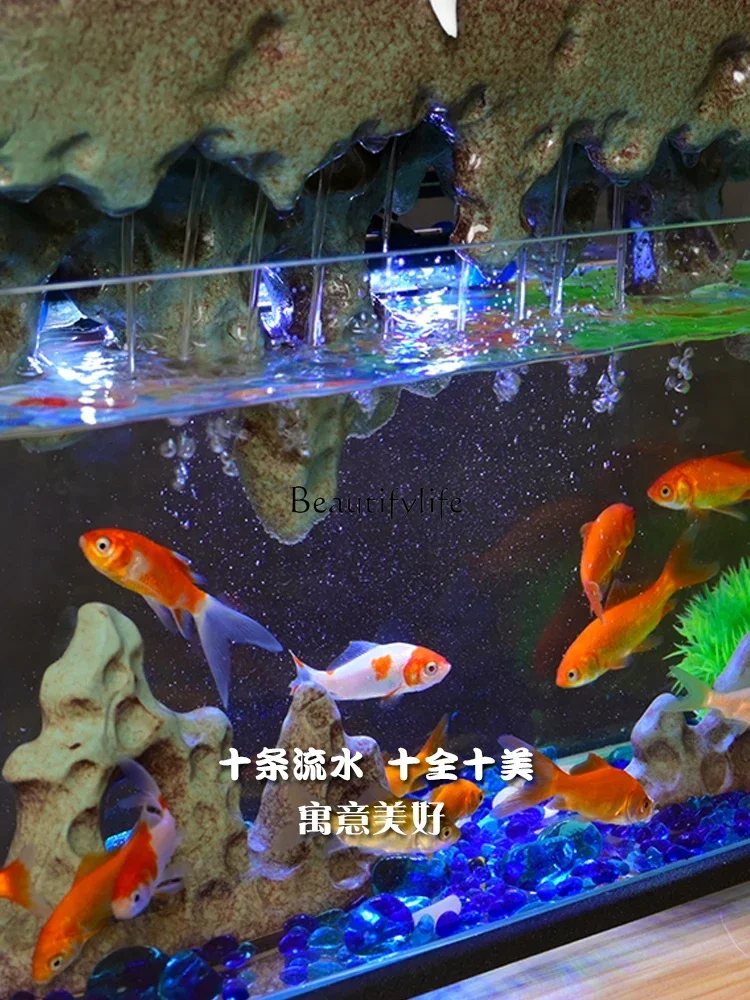 Lucky Glass Fish Globe New Chinese Desktop Rockery Loop Make a Fortune as Endless as Flowing Water Ornaments