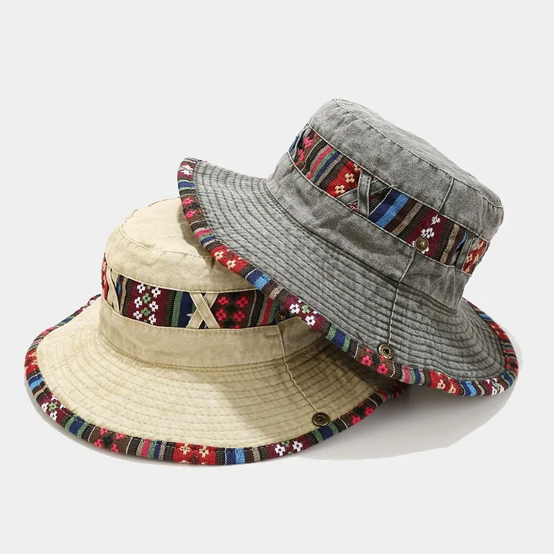 Bucket Hats Cotton Stone-Washed Adjustable Safari Booney Sun with String Wide Brim Hiking Fishing UV Sun Protection Men Women