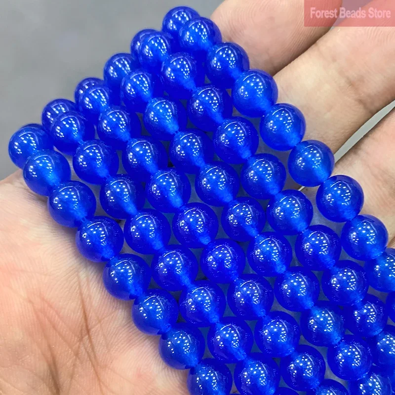 Natural Stone Smooth AAA Blue Chalcedony Jades Round Beads for Jewelry Making DIY Bracelet Necklace 15