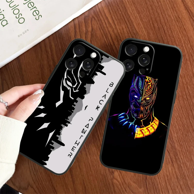 Black Panther Marvel Fashion per Apple iPhone 16 15 14 13 12 11 XS XR X Pro Max Plus Mini custodia per telefono in TPU nero