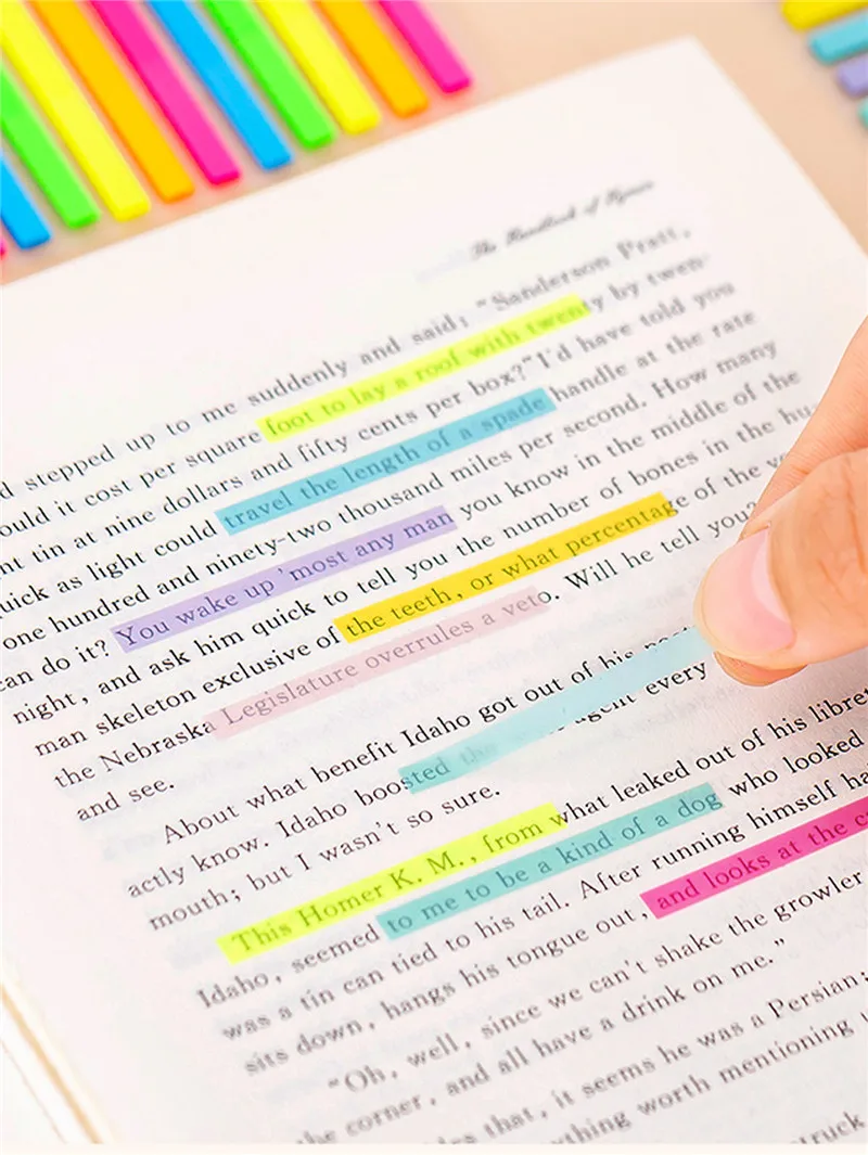 300 Stück Lesehilfe-Highlight-Aufkleber, transparent, fluoreszierend, Index-Tabs, Flaggen, Schreibwaren, Schule, Bürobedarf – Detail 3