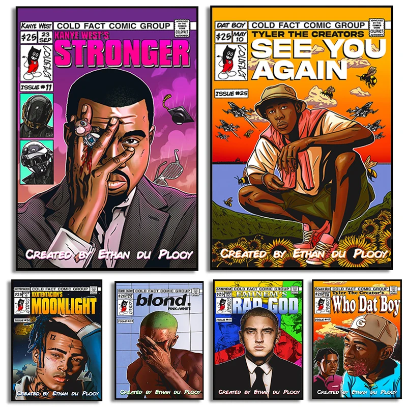 Hip Hop Sänger Retro Leinwand Wand Kunstdruck Pop Musik Comic Cover Poster für modernes Zuhause Schlafzimmer Wanddekoration Geschenk für Freunde