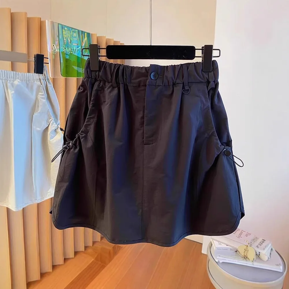 Loose High Waist Short Skirt Women Summer Workwear A-line Slimming Dsign Solid Color Leisure Women Half Body Skirt