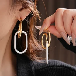 XIALUOKE Geometric Metal Oval Pendant Long Earrings For Women's Party Wedding Festival Jewelry Accessories