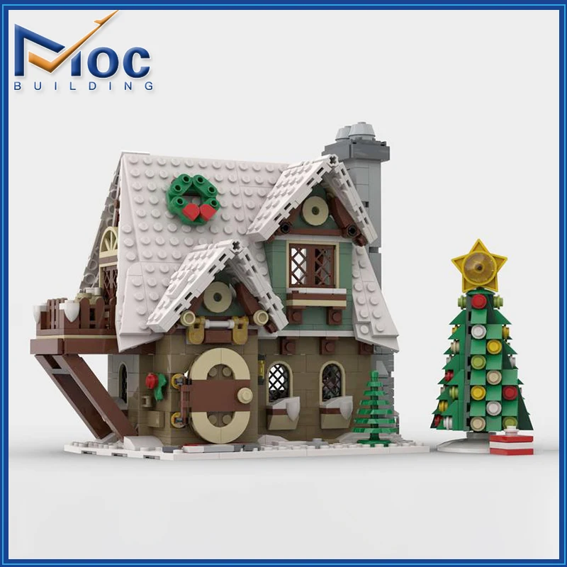 MOC Building Block Winter Village Little Elf Cottage Street View Technical Bricks DIY Assembled Model Toy Christmas Holiday Gift